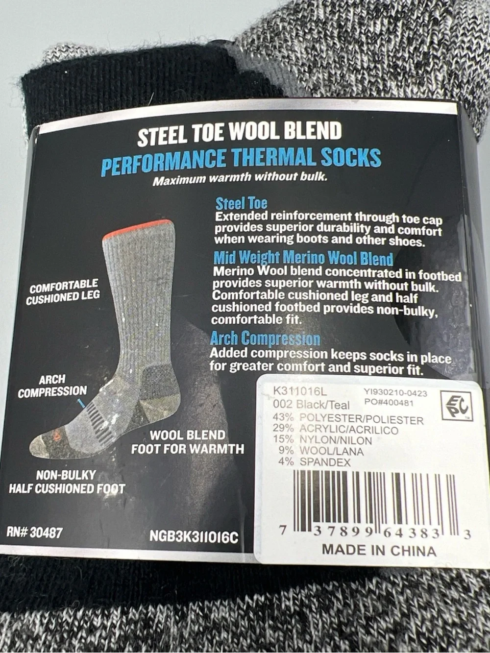 3 Pairs! Dickies Steel Toe Crew Performance Thermals Socks. Midweight, Sz 6-12